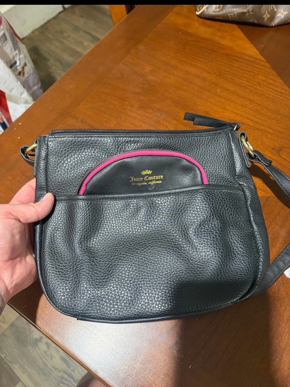 Juicy Couture Black Crossbody with Pink Accent and Gold Logo